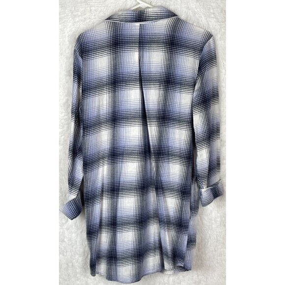Sonoma Medium Long Sleeve Plaid Button Down Night Gown Purple White Black - Picture 7 of 7